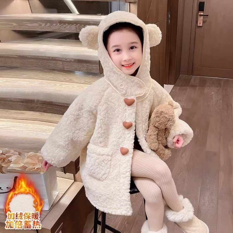 女童羊羔毛外套洋气冬季2023新款韩版儿童秋冬加绒加厚冬装上衣潮