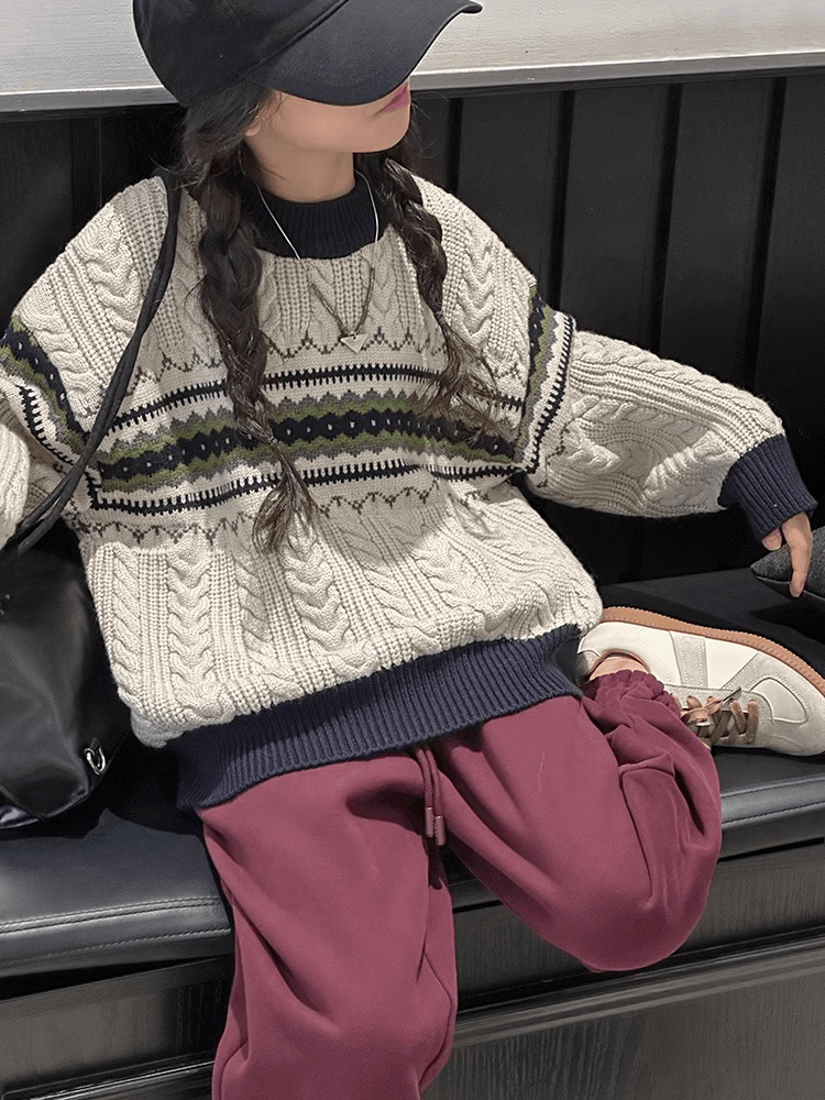 韓版女童加厚提花上衣2023新款秋冬裝女孩針織打底衫兒童百搭毛衣