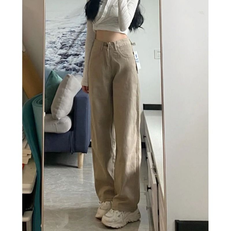 高個子美式復古直筒牛仔褲女秋冬ins新款高腰寬鬆闊腿拖地褲子潮