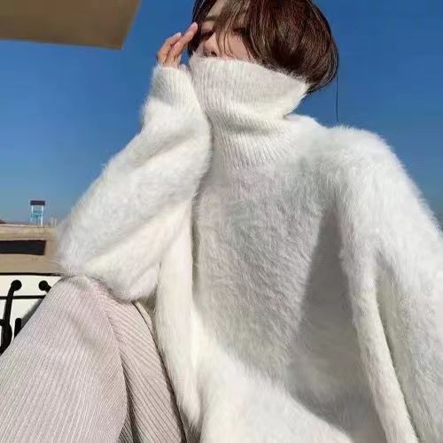 毛茸感仿水貂絨毛衣女超好看的寬鬆外穿高領打底針織上衣秋冬新款