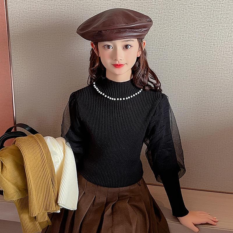 女童毛衣針織衫2023秋季新款韓版半高領洋氣打底衫中大童兒童線衣