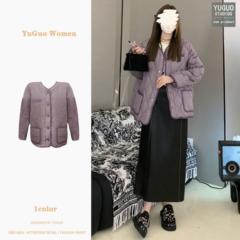 法式小香風輕薄菱格羽絨棉服女秋冬季2023新款高級感棉襖炸街外套