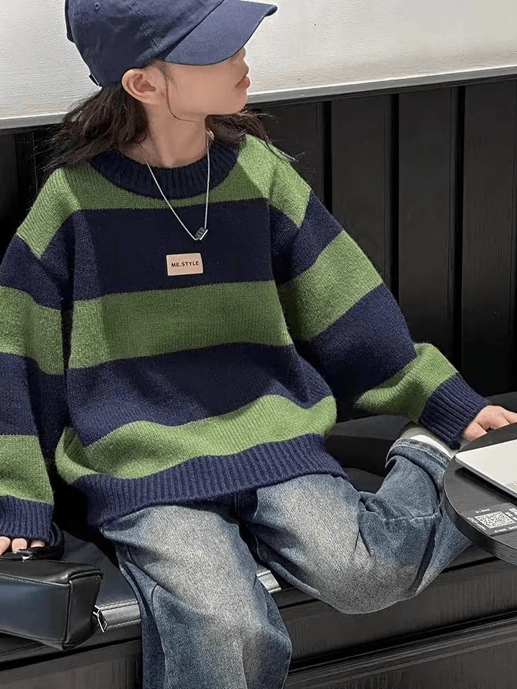 韓版女童條紋毛衣2023秋冬款兒童洋氣毛衣加厚針織打底衫中大童