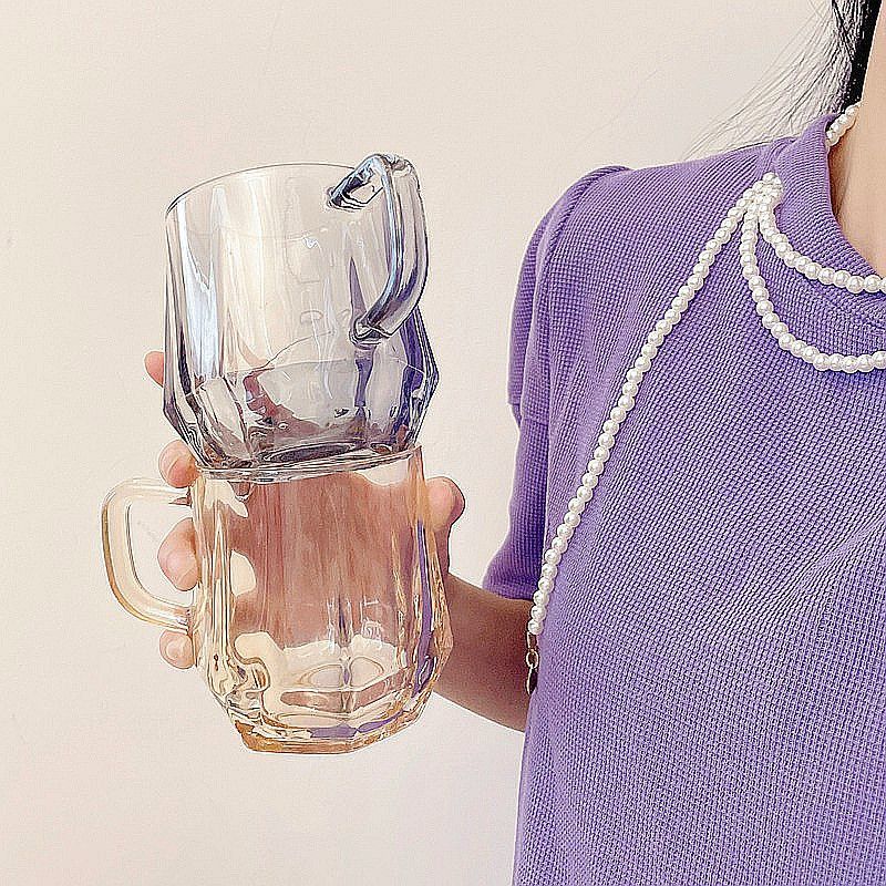 便携式高级感喝水杯女牛奶ins风咖啡杯高颜值六棱角带把玻璃杯