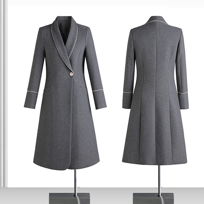 灰色风衣西装外套女加厚冬季西服职业正装工装前台工作服羊毛大衣