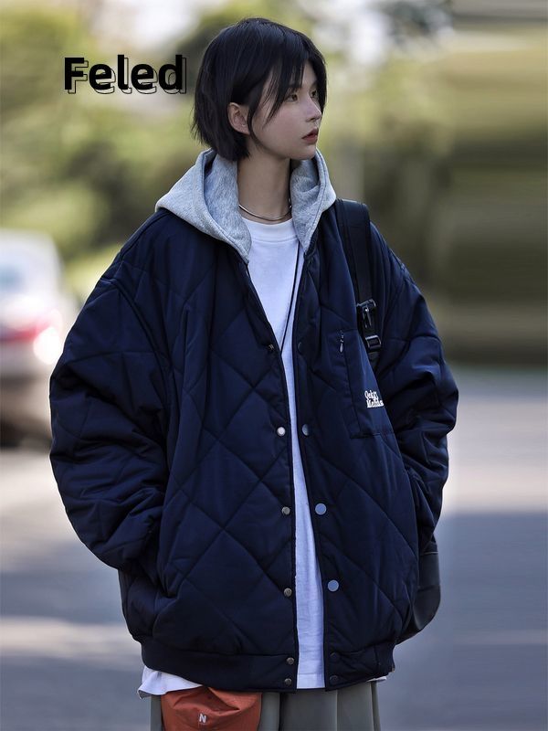 飛拉丹頓可拆卸帽機能冬季新款立體棒球男女棉衣復古飛行夾克棉服