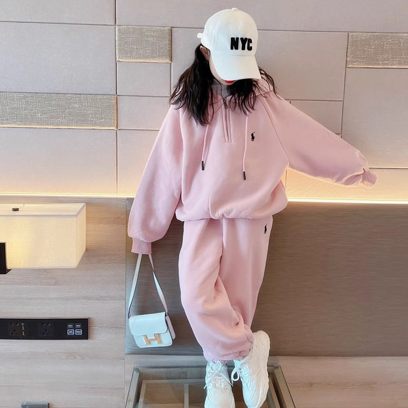 女童秋裝衛衣2023新款洋氣時髦套裝秋冬款十歲中大童兒童加厚加絨