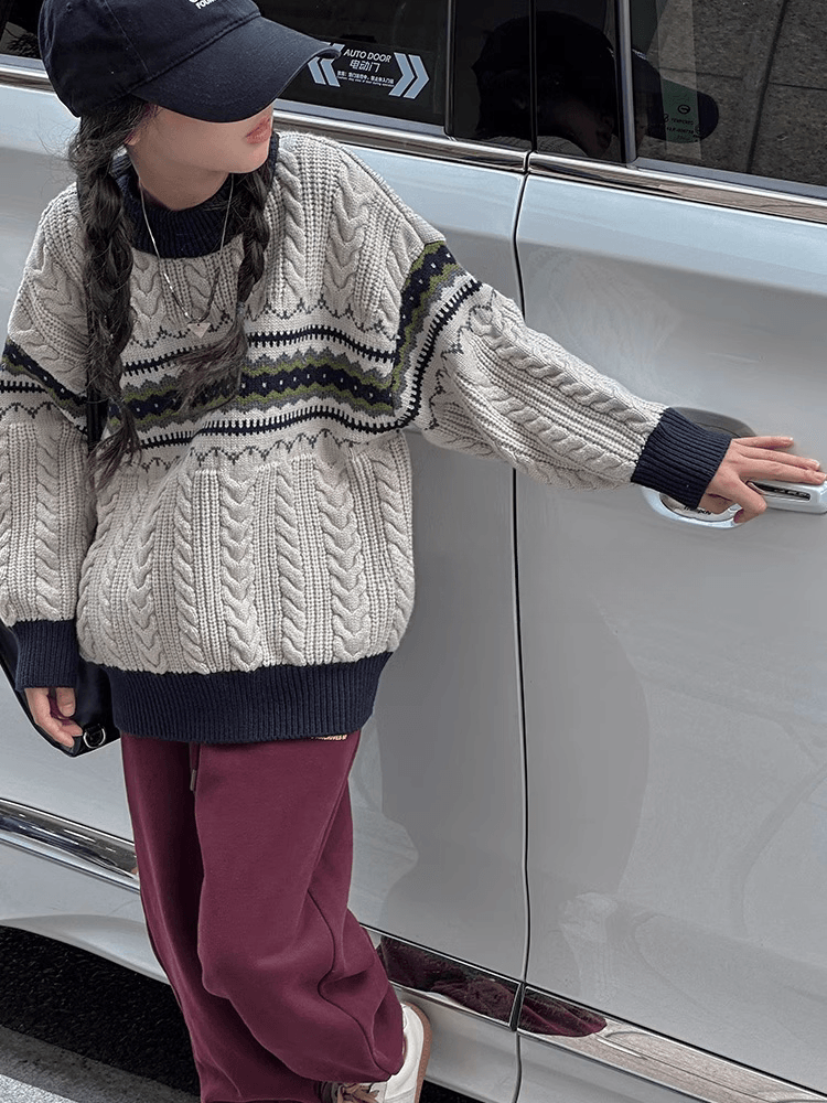 韩版女童加厚提花上衣2023新款秋冬装女孩针织打底衫儿童百搭毛衣