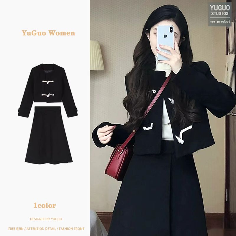 法式小香風毛呢套裝女秋冬季韓劇氣質名媛高級感外套半身裙兩件套