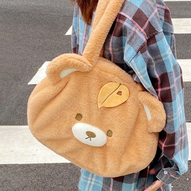 New internet celebrity large capacity cute bear shoulder bag female cartoon plush bag autumn and winter portable tote bag plush bag