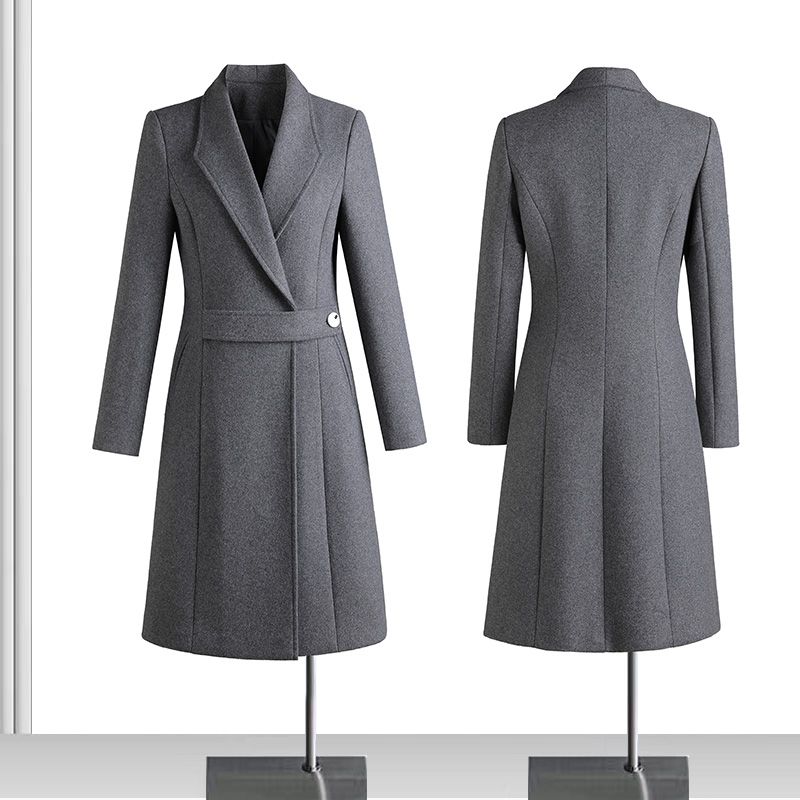 加厚夹棉羊毛大衣女士冬季职业装西服外套中长款风衣售楼部工作服