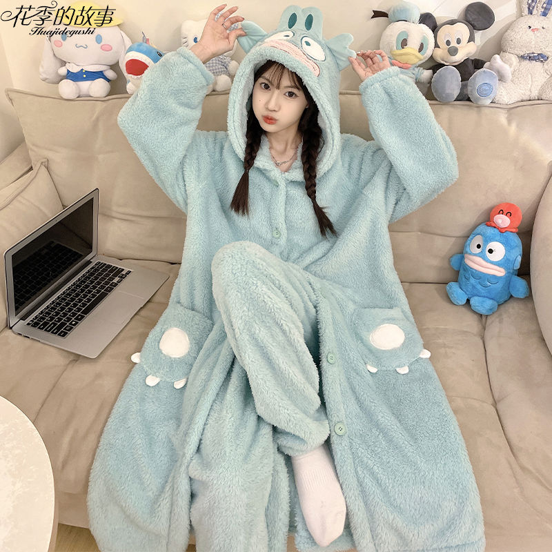 花季的故事小丑魚睡衣女秋冬季珊瑚絨加厚睡袍可愛卡通家居服套裝