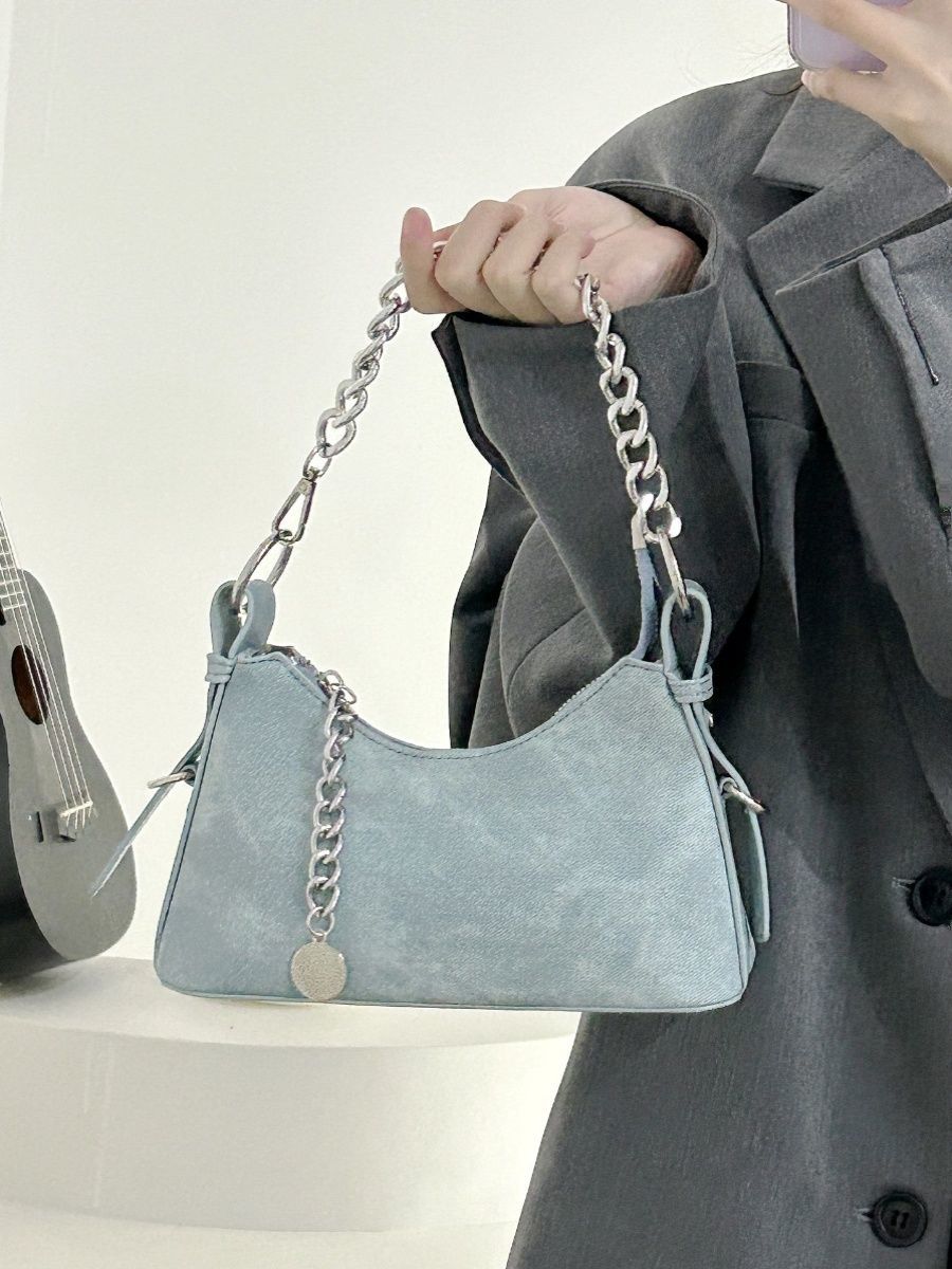 High-looking design retro denim chain armpit bag 2024 new niche versatile high-end shoulder crossbody bag