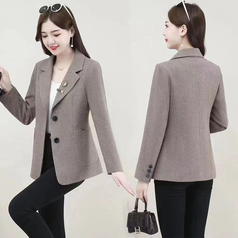 Plaid blazer women's mid-length 2023 new Korean style spring and autumn loose middle-aged women's mother's top