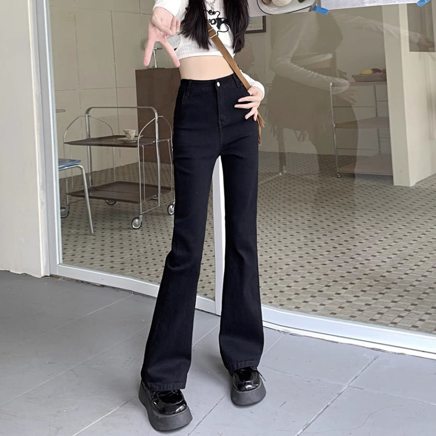 小個子馬蹄喇叭褲辣妹高腰微喇牛仔褲女秋裝2023新款復古修身顯瘦