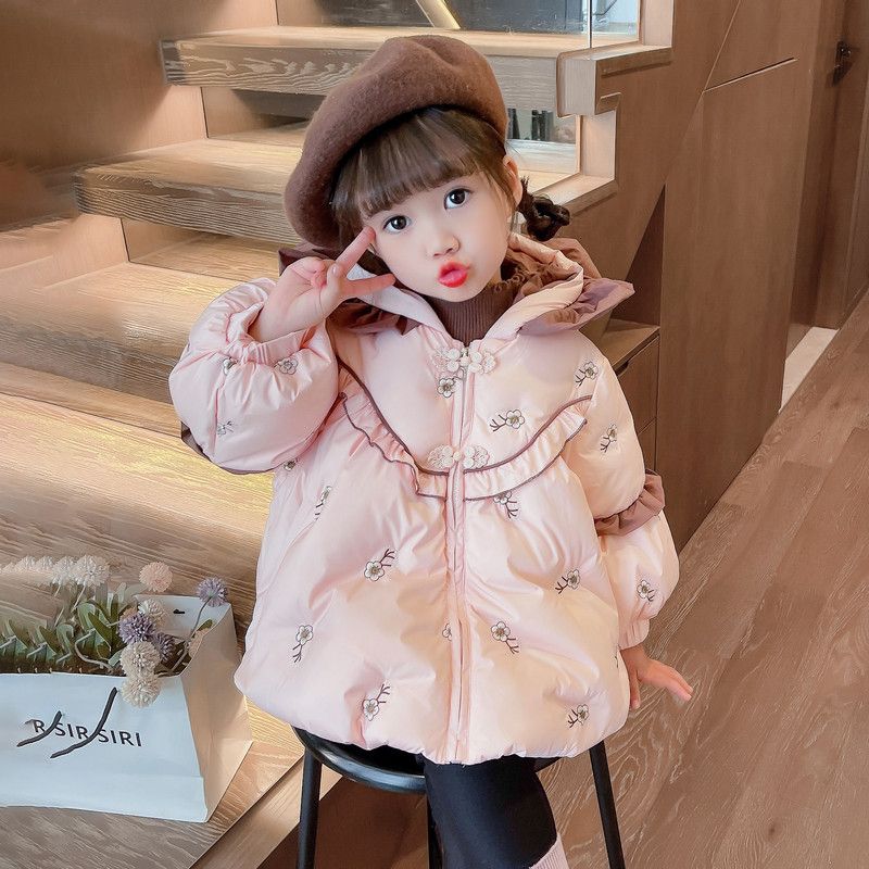 女童棉服冬季2023新款兒童洋氣加棉加厚寶寶冬裝連帽秋冬棉衣外套