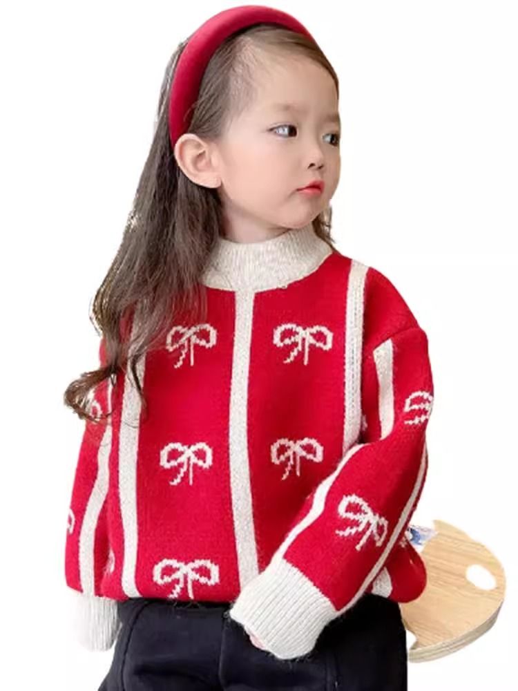 女童秋冬2023新款小孩一体绒套头针织毛衣加厚针织衣宝宝打底衫