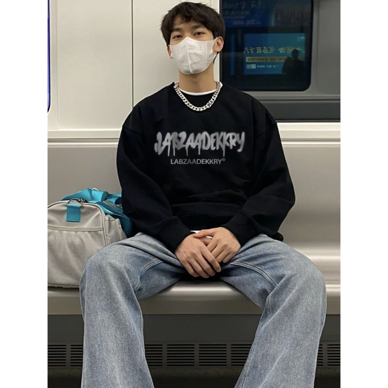潮流設計感字母印花純棉長袖T恤男秋季寬鬆百搭vibe高街套頭上衣