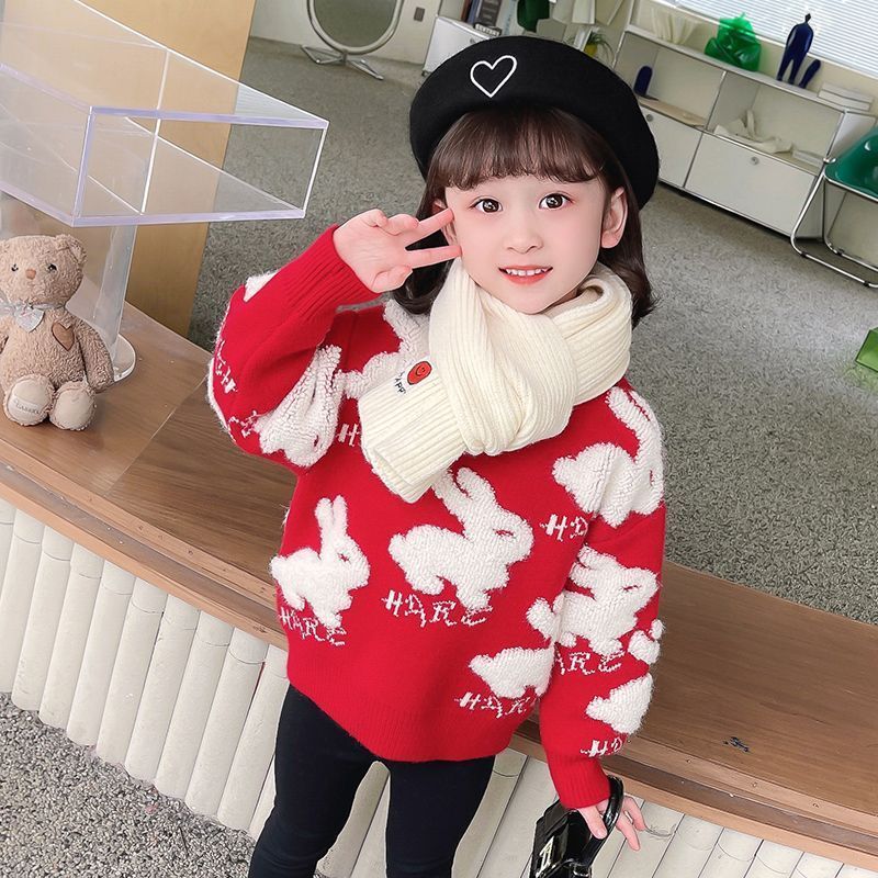兒童新年紅色毛衣加絨加厚洋氣中小童冬裝洋氣男女寶寶聖誕款針織