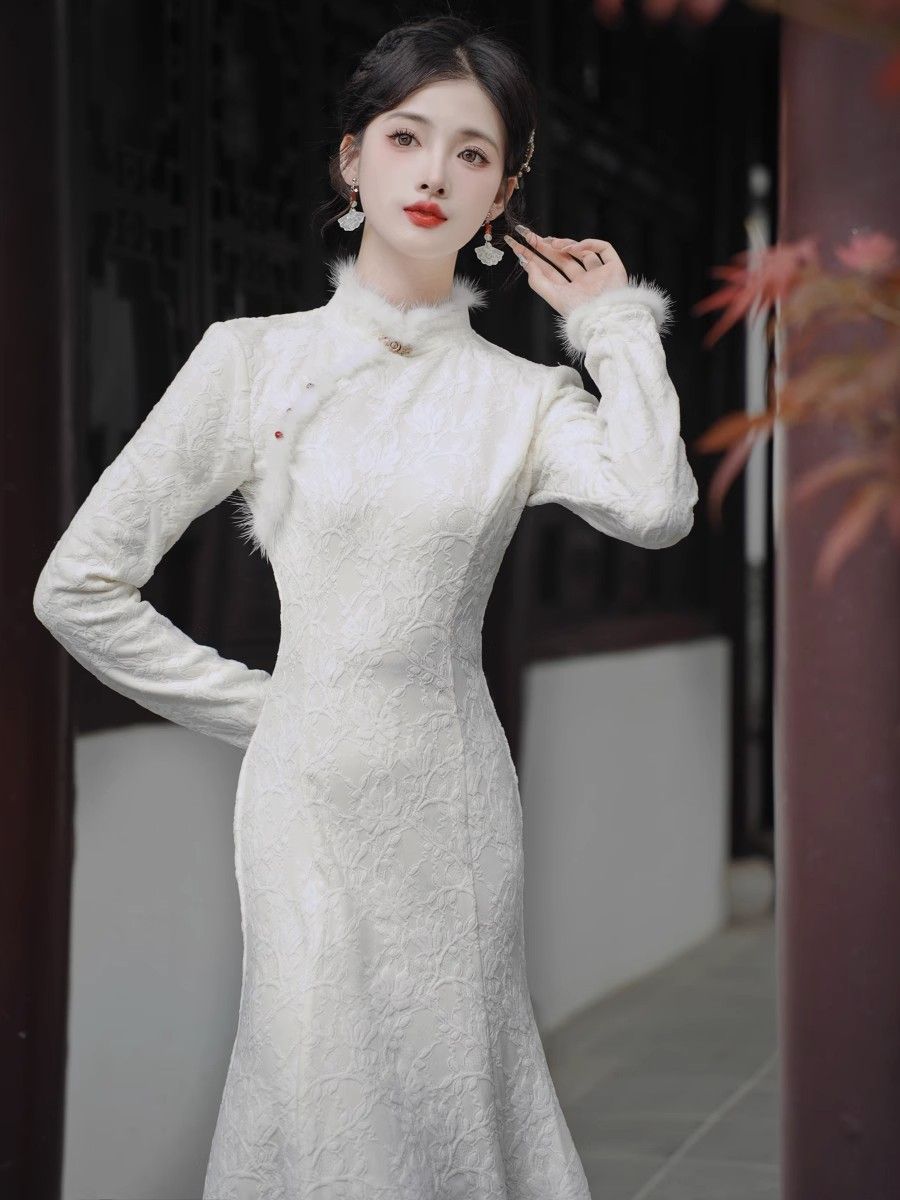 新中式民國風改良旗袍女年輕款日常可穿秋冬款長款加絨加厚連衣裙