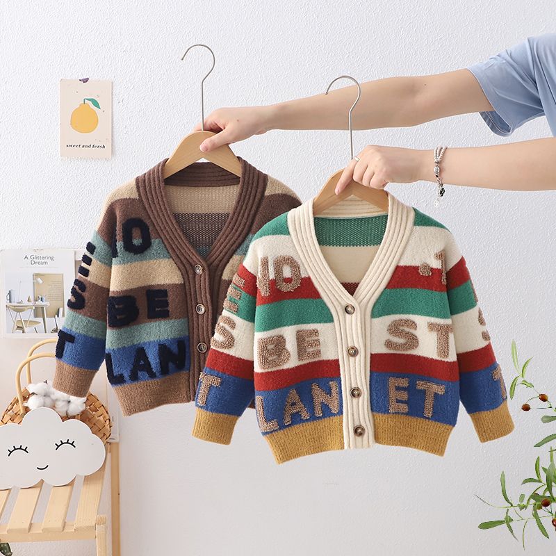 Cardigã de lã para bebé com bordado em algodão elegante_voghion.com