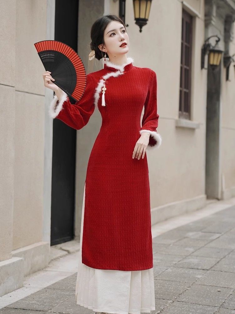 2023秋冬季新中式紅色旗袍改良年輕款少女復古國風高級優雅敬酒服