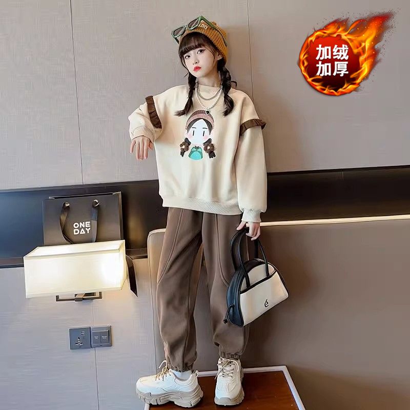 女童衛衣套裝秋裝2023新款洋氣兒童時髦衣服大童女裝秋款運動加絨