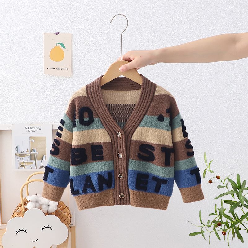 Cardigã de lã para bebé com bordado em algodão elegante_voghion.com