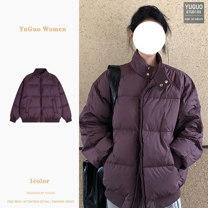 紫色立領羽絨棉服女短款冬季外套女2023新款加厚麵包服外套棉襖潮