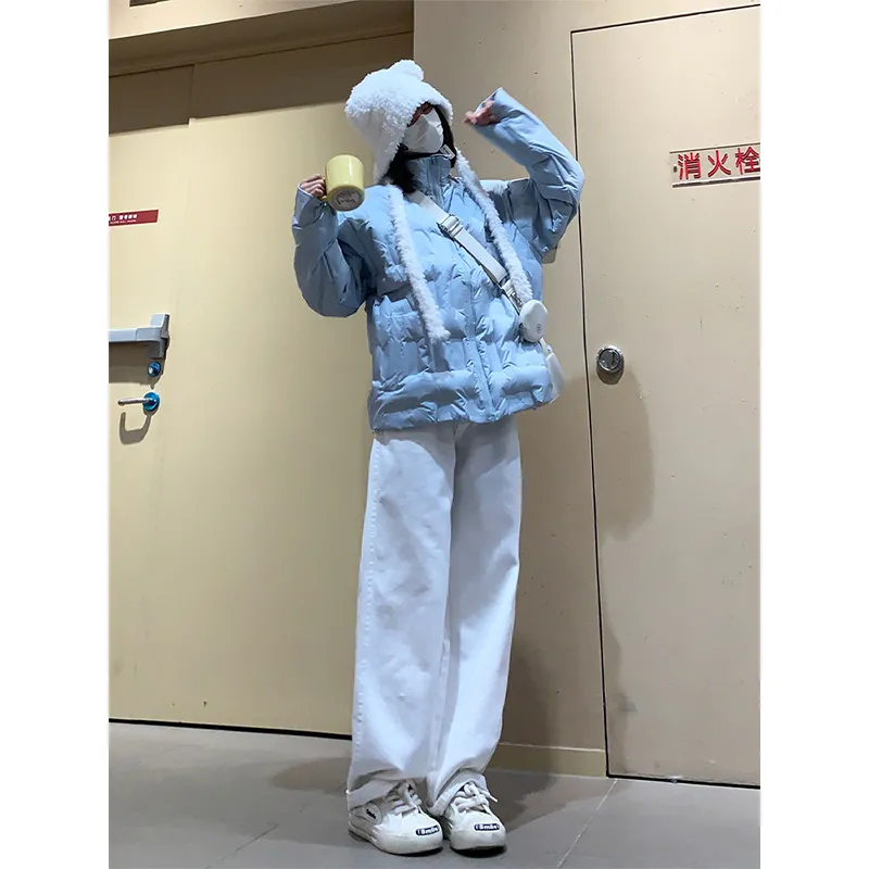 白色高腰窄版闊腿牛仔褲女秋冬新款ins寬鬆顯瘦垂感直筒拖地褲潮
