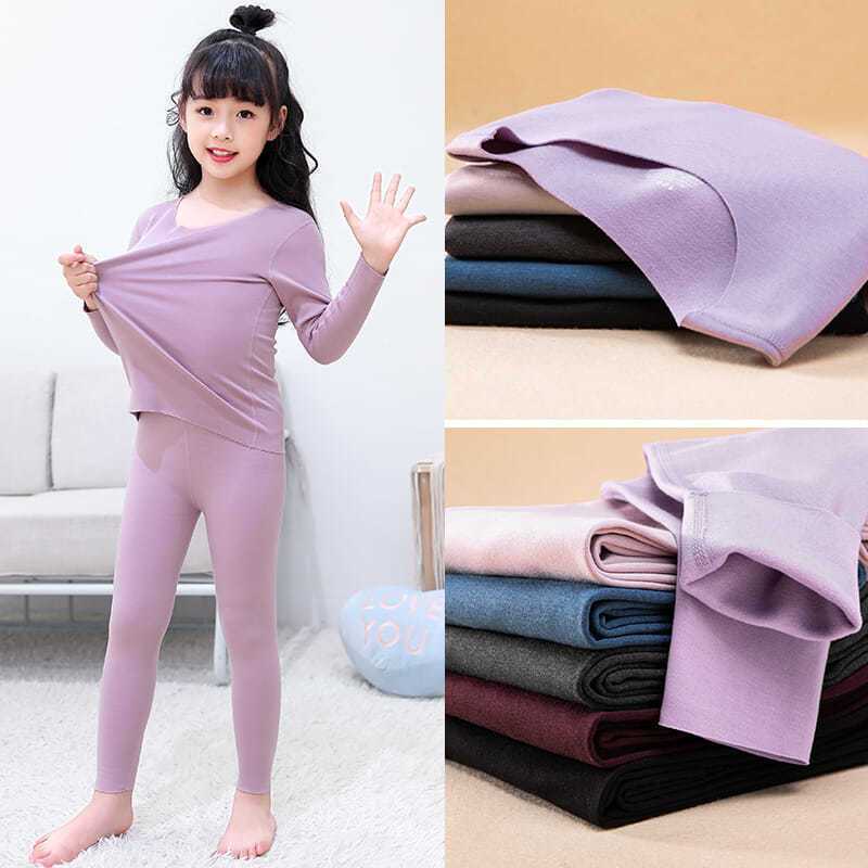 Girls' thermal underwear set winter new children's bottoming shirt for large children in autumn and winter plus velvet cold-proof autumn clothes and long pants