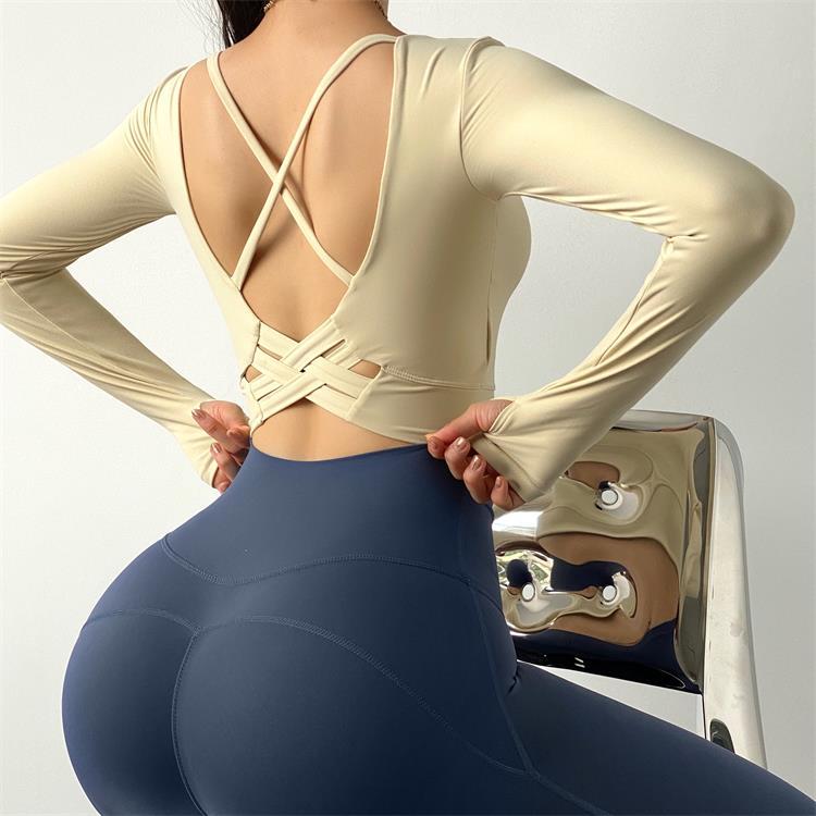 Neit geformt Yogakleed mat Broschtkëssen, sexy Lafsport-T-Shirt, laangärmlech séier dréchent Fitnesskleed, Fra_voghion.com