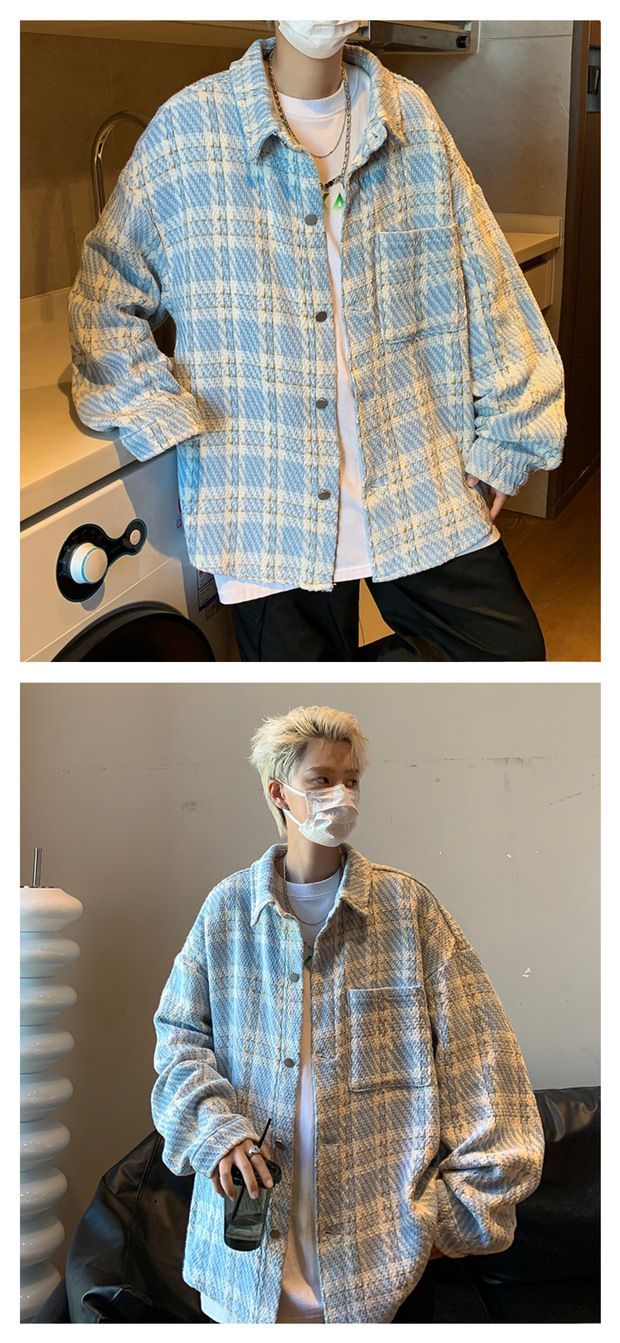 Piccolo cappotto profumato da uomo primavera e autunno scozzese di fascia alta alla moda camicia di grandi dimensioni colletto ribaltabile bella coppia_voghion.com