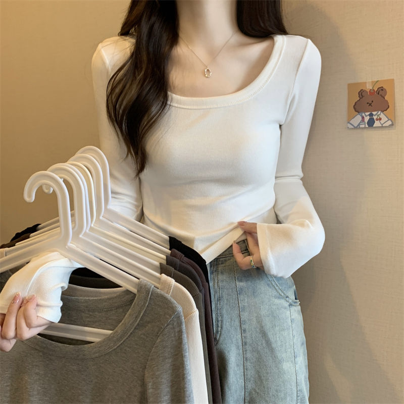 白色打底衫女裝秋冬長袖t恤2023新款設計感小眾辣妹短款內搭上衣