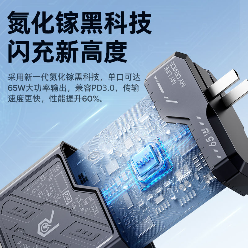 REMAX氮化镓充电器65W大功率GaN多口快充适用iPhone15平板macbook