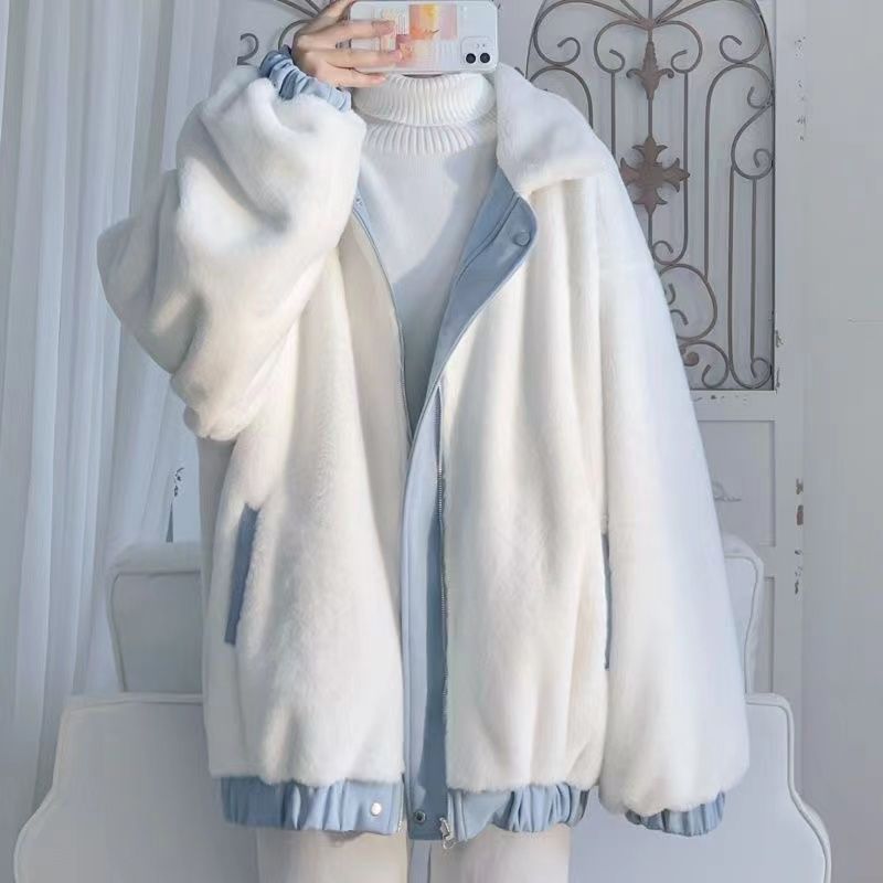 Tragen Sie eine doppelseitige, lockere Plüsch-Baumwolljacke der amerikanischen Modemarke für Herren aus Lammkaschmir, dick für den Jugendwinter_voghion.com