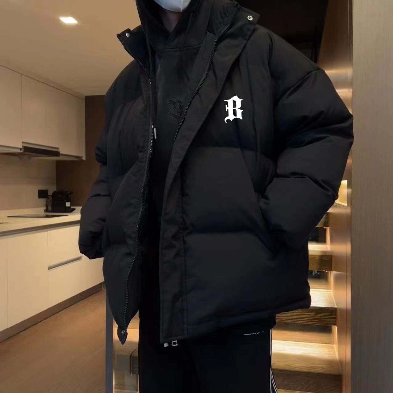 韓版加厚棉服外套男冬季棉衣防寒保暖立領印花麵包服學生棉襖ins