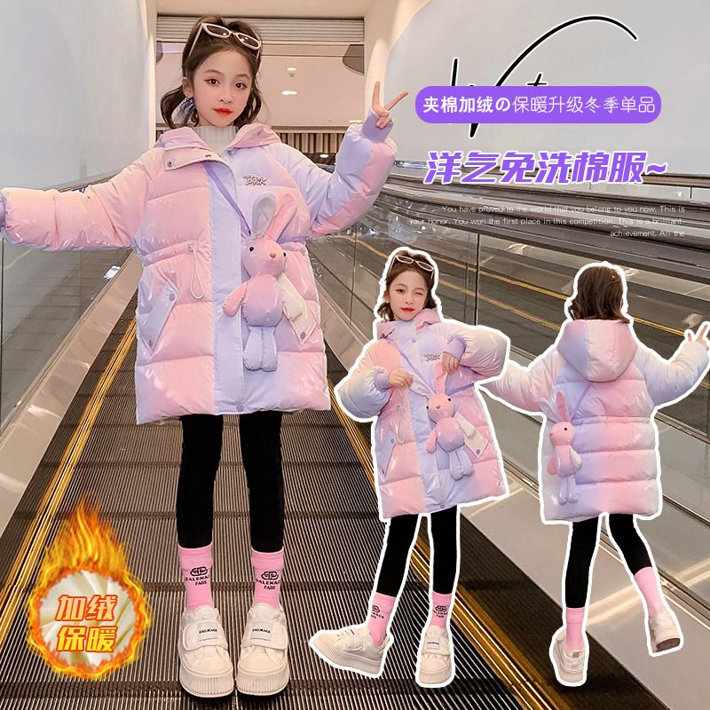 女童棉衣冬裝2023新款洋氣兒童羽絨棉棉服中大兒童女孩棉襖中長款