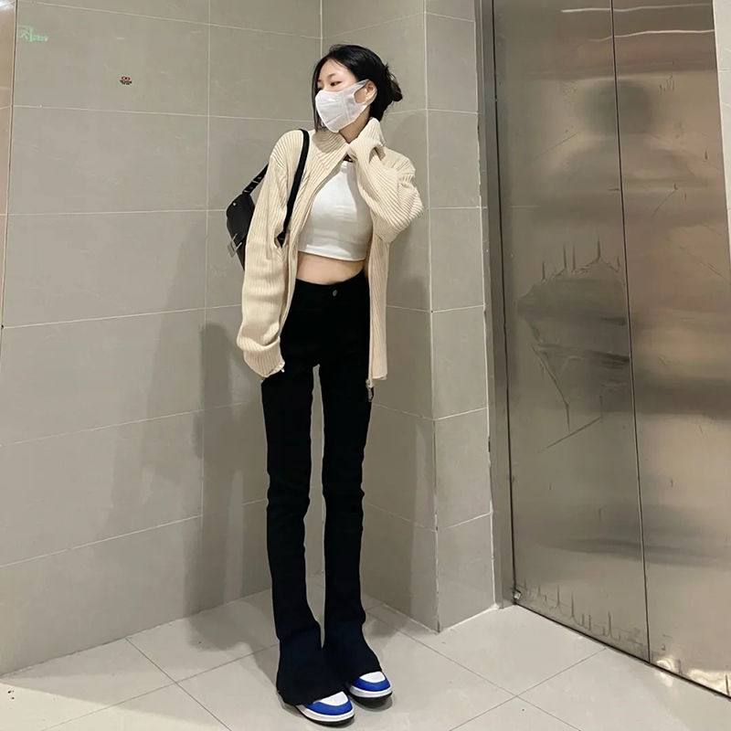 大碼顯瘦高腰微喇叭牛仔褲女2023春秋季新款緊身直筒拖地長褲子潮