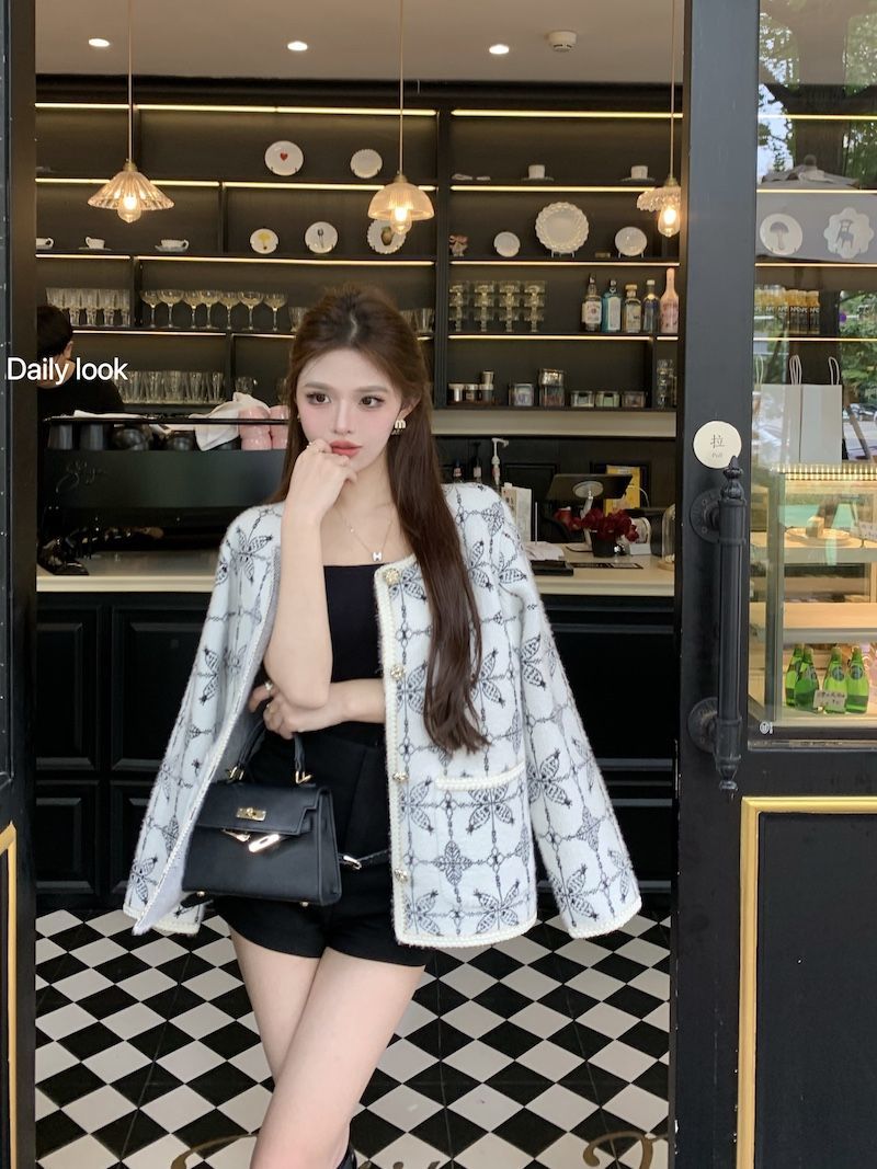 Imitation Mink Velvet Cardigan  Autumn and Winter New Style Ladylike Sweater Contrast Color Short Sweet Spicy Jacket for Women