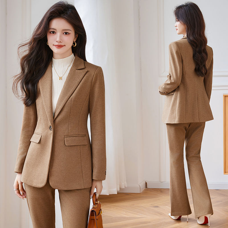 褐色西裝套裝女秋冬季2023新款高級感氣質女神范加厚女士西服外套