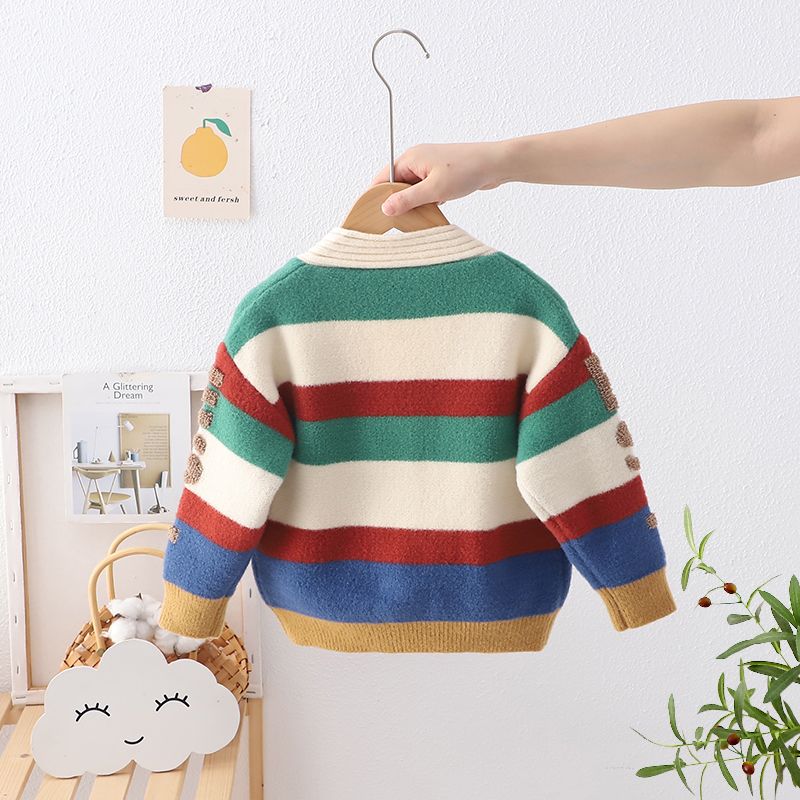 Cardigã de lã para bebé com bordado em algodão elegante_voghion.com