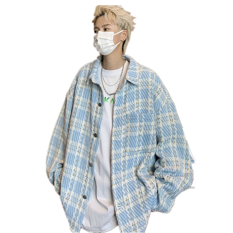 Piccolo cappotto profumato da uomo primavera e autunno scozzese di fascia alta alla moda camicia di grandi dimensioni colletto ribaltabile bella coppia_voghion.com