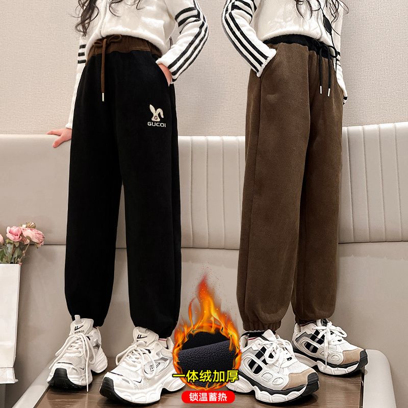 女童褲子秋冬外穿女大童冬款休閒一體加絨加厚衛褲冬季兒童運動褲