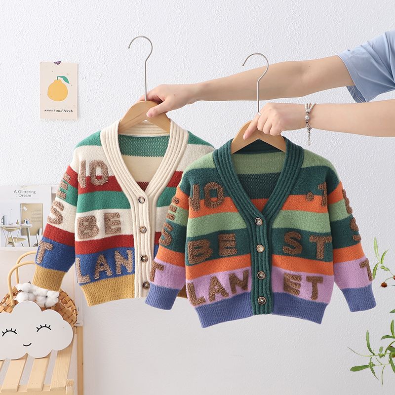 Cardigã de lã para bebé com bordado em algodão elegante_voghion.com