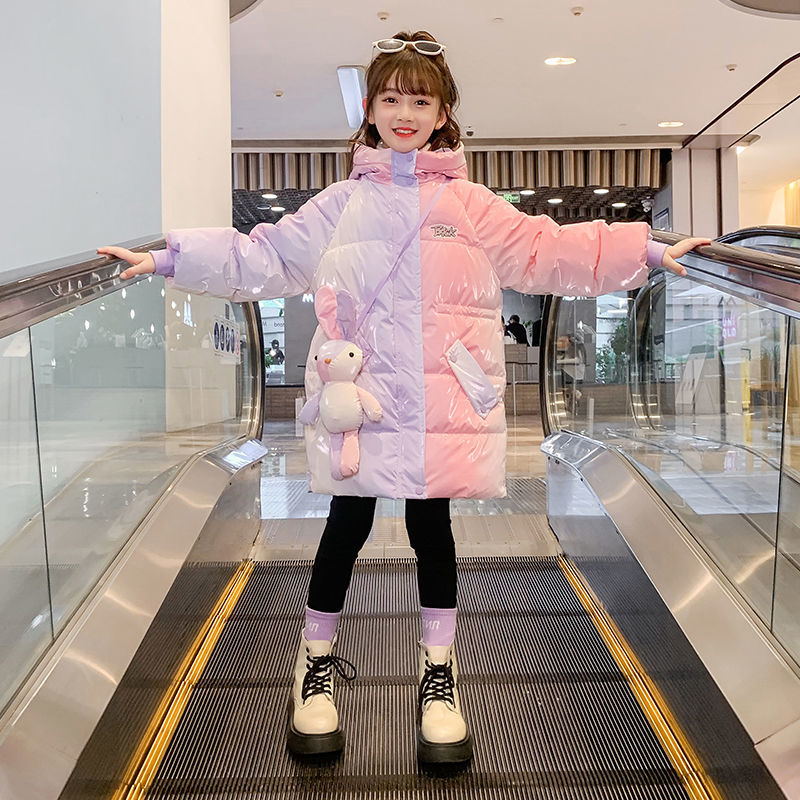 女童棉服2023新款冬裝中大女孩洋氣羽絨棉棉衣加絨加厚棉襖中長款