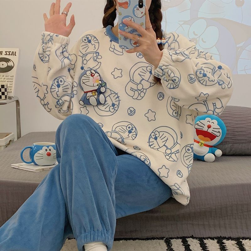 睡衣女冬珊瑚絨加厚保暖秋冬季卡通學生可愛長袖法蘭絨家居服套裝