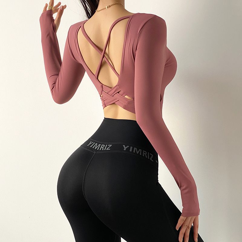Neit geformt Yogakleed mat Broschtkëssen, sexy Lafsport-T-Shirt, laangärmlech séier dréchent Fitnesskleed, Fra_voghion.com