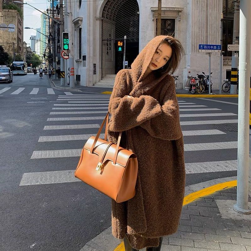 XJ家秋冬針織衫毛衣外套設計感寬鬆慵懶風大衣女中長款美拉德