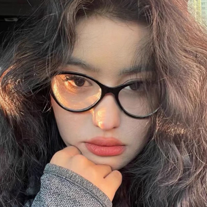歐美辣妹超輕網紅貓眼神器眼鏡黑框藍光近視復古度數平光鏡